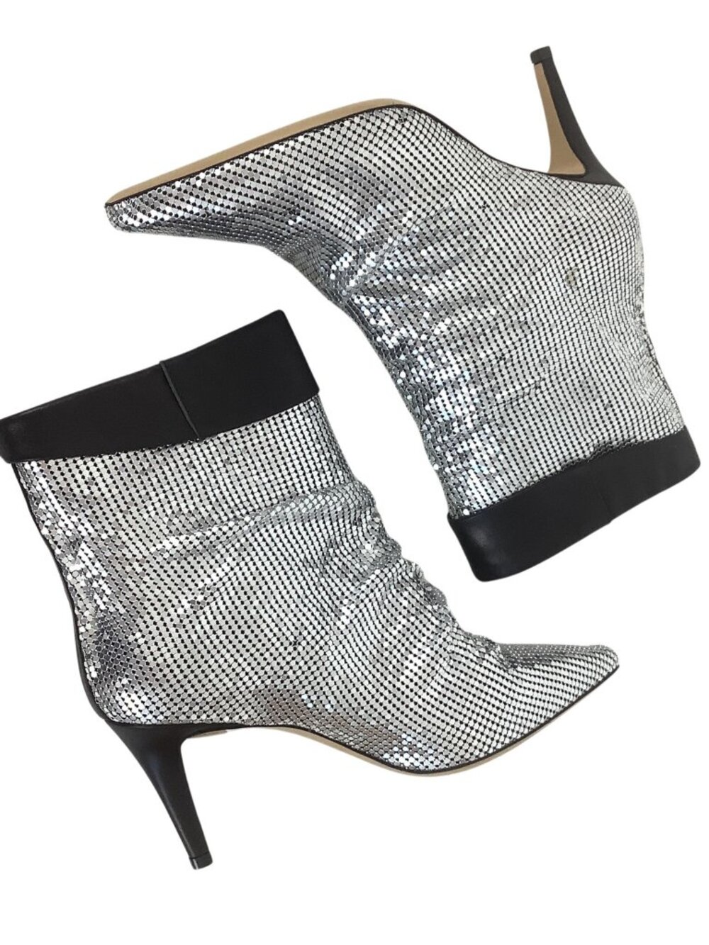 Pinko Heeled Ankle Boots Silver Metal Mesh Women's size 9 Deadstock Unworn